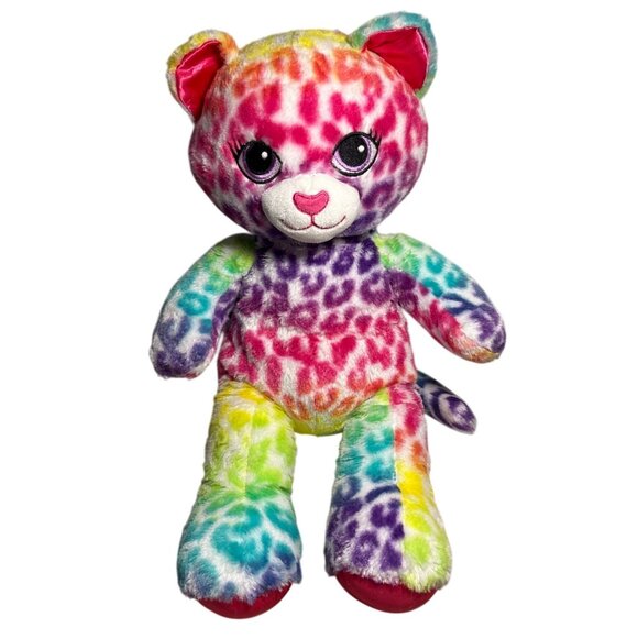 17" Build A Bear Rainbow Tie dye Leopard Kitty Cat Plush Stuffed Animal BAB - Picture 1 of 8